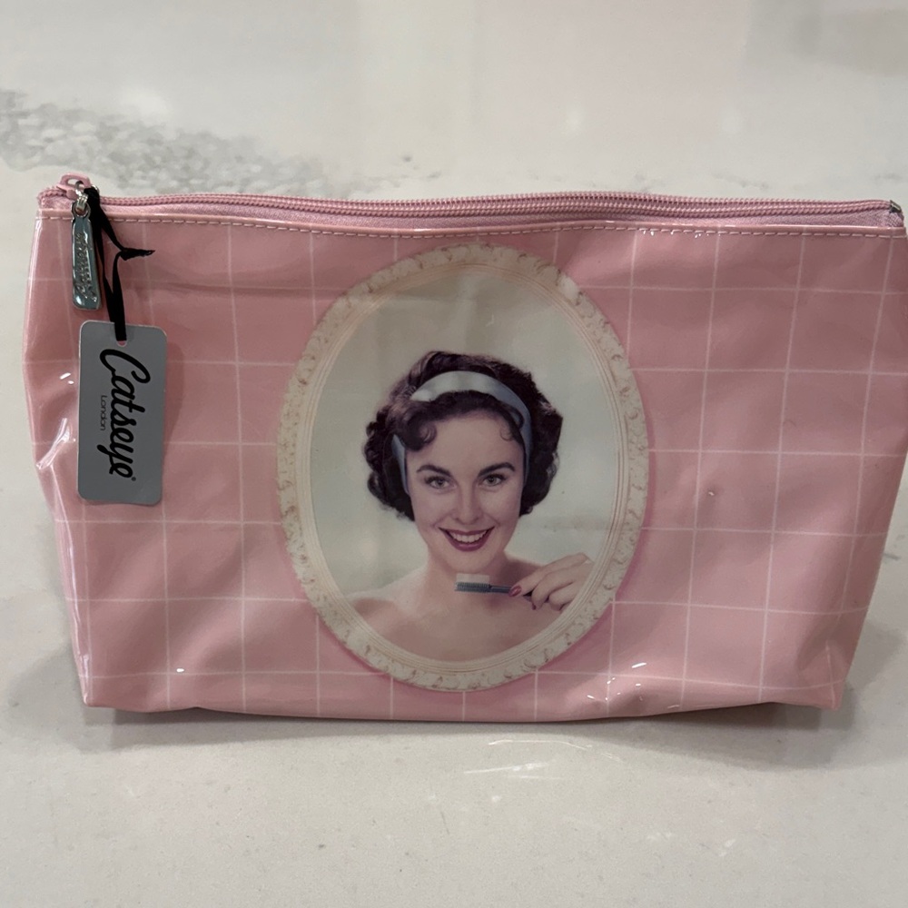 Pink Cosmetic Pouch with Retro Portrait